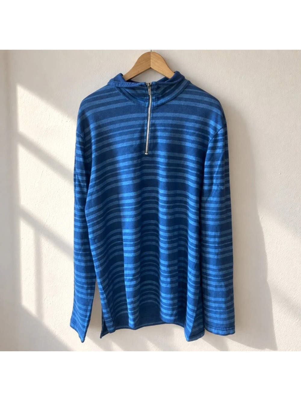 Armata di Mare Men's L Blue Striped Quarter Zip Long Sleeve Pullover